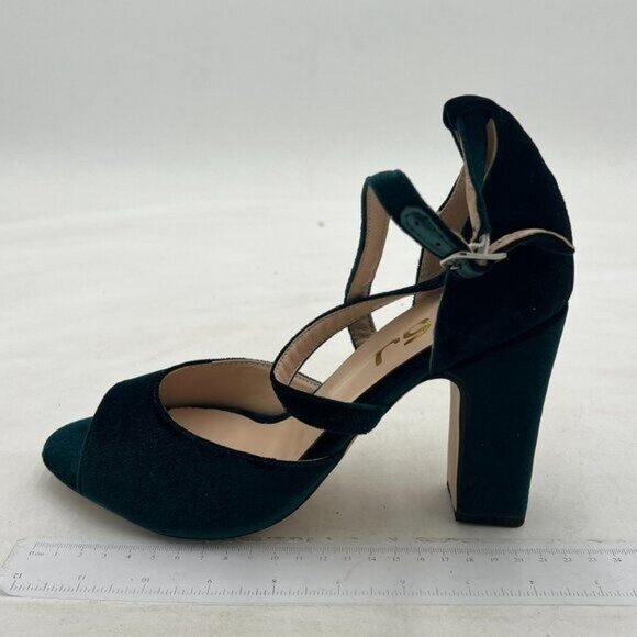 FSJ Women Elegant Peep Toe Sandals Chunky High Heel Pumps Cross Strap Velvet - Picture 2 of 8